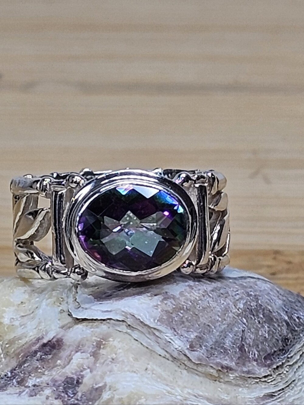 Oval Mystic Topaz 925 Silver Ring Size 6.75 - Picture 6 of 9